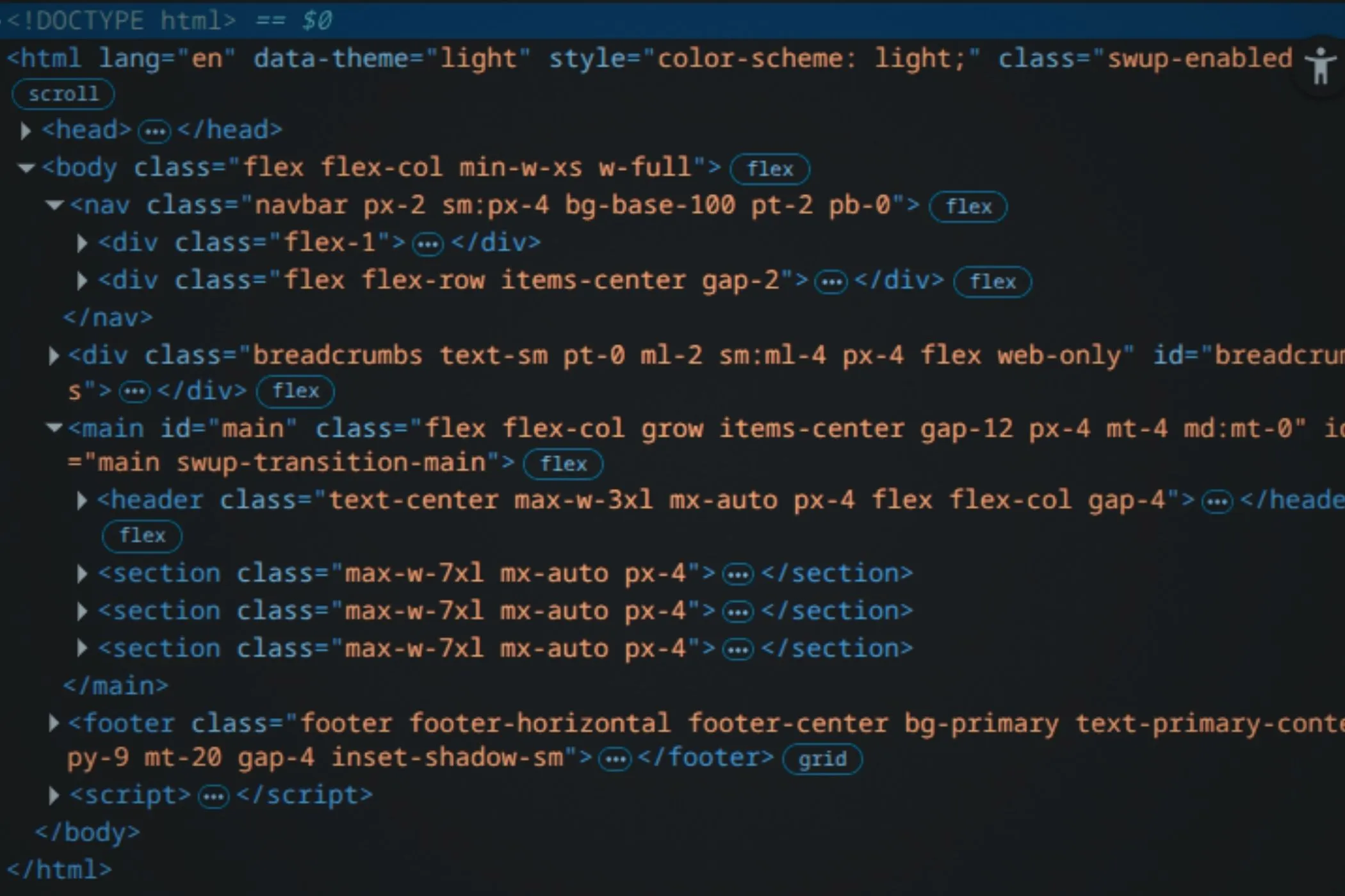 A screenshot of chrome DevTools showing the DOM.